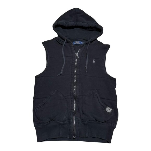 Polo Ralph‎ Lauren Athletic Black Cotton Blend Full Zip Hooded Vest Adult Small - Picture 1 of 6
